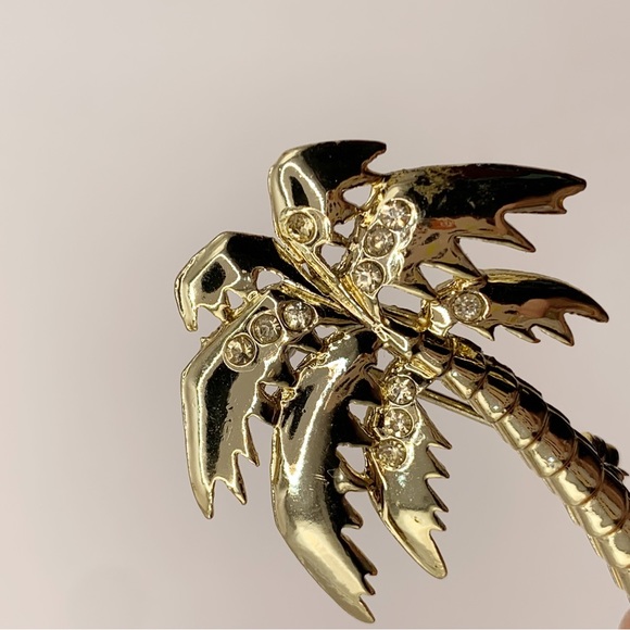 Vintage gold tone palm tree brooch with rhinestone accents - Picture 5 of 8